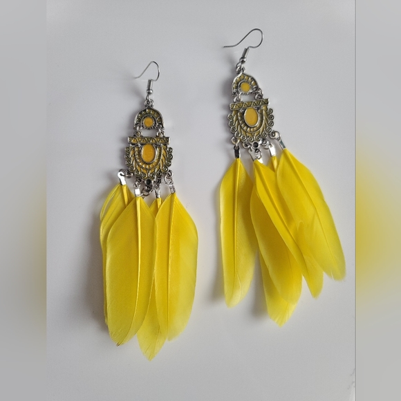 Elegant Yellow FeatherTassel Earrings - Picture 1 of 6